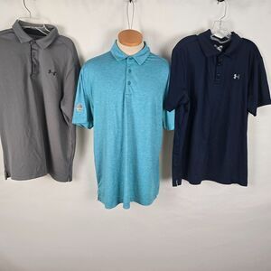 Under Armor Polo Bundle Men's L Gray Lt Blue Dk Blue Short Sleeve Loose HeatGear